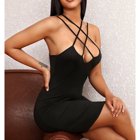 MBM Unlimited Dresses & Skirts - Black Strappy Halter Neckline Bodycon Sexy Dress